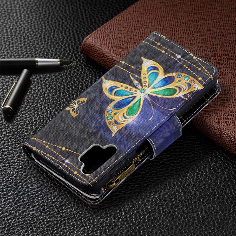 Folio Deksel for Samsung Galaxy A32 5G Svart Glidelåslomme Med Sommerfugler Art