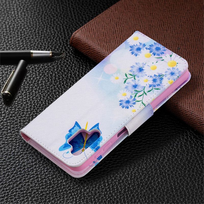Folio Deksel Samsung Galaxy A32 5G Magenta Malte Sommerfugler Og Blomster Beskyttelse