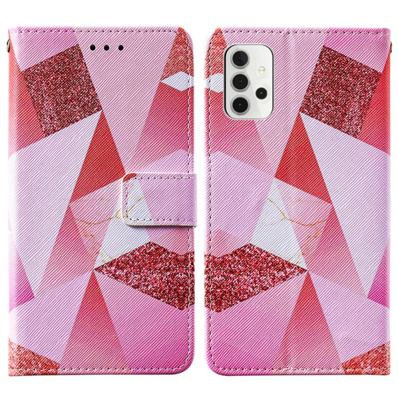 Folio Deksel Samsung Galaxy A32 5G Magenta Trekanter Og Glitter