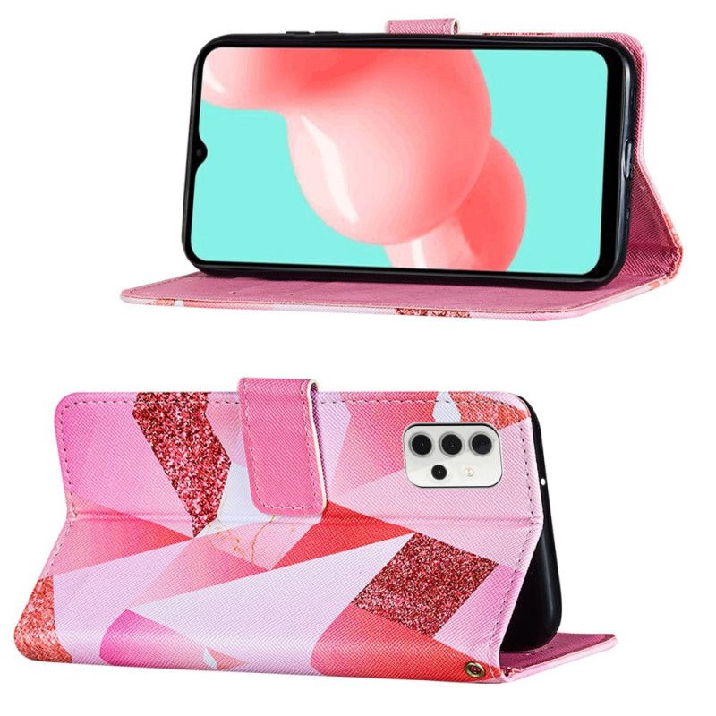 Folio Deksel Samsung Galaxy A32 5G Magenta Trekanter Og Glitter