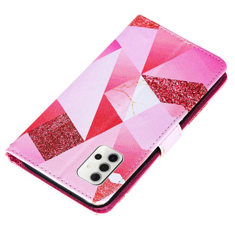 Folio Deksel Samsung Galaxy A32 5G Magenta Trekanter Og Glitter