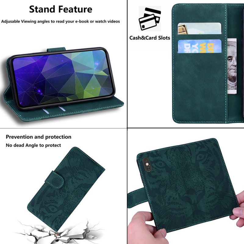 Folio Deksel Samsung Galaxy A32 5G Svart Tiger Ansikts Utskrift