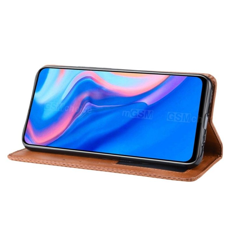 Folio Deksel for Honor 9X Svart Stilisert Vintage Skinn-Effekt