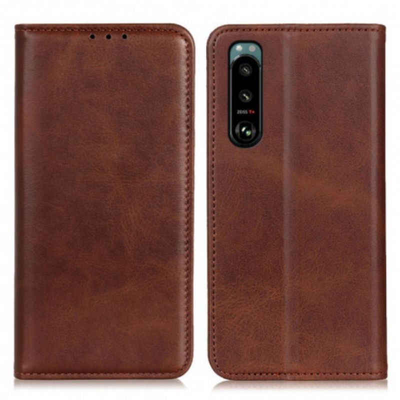 Folio Deksel Lær Sony Xperia 5 Iii Mobildeksel Split Leather Elegance