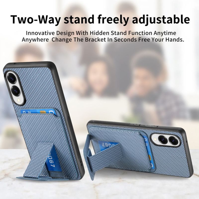 Deksel Samsung Galaxy S25 5g Edge Mobildeksel Kortholder Med Karbonfibertekstur Og Integrert Stativ