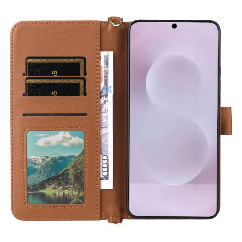 Folio Deksel Til Samsung Galaxy S25 5g Edge Vattert Med Stropp Og Skulderstropp