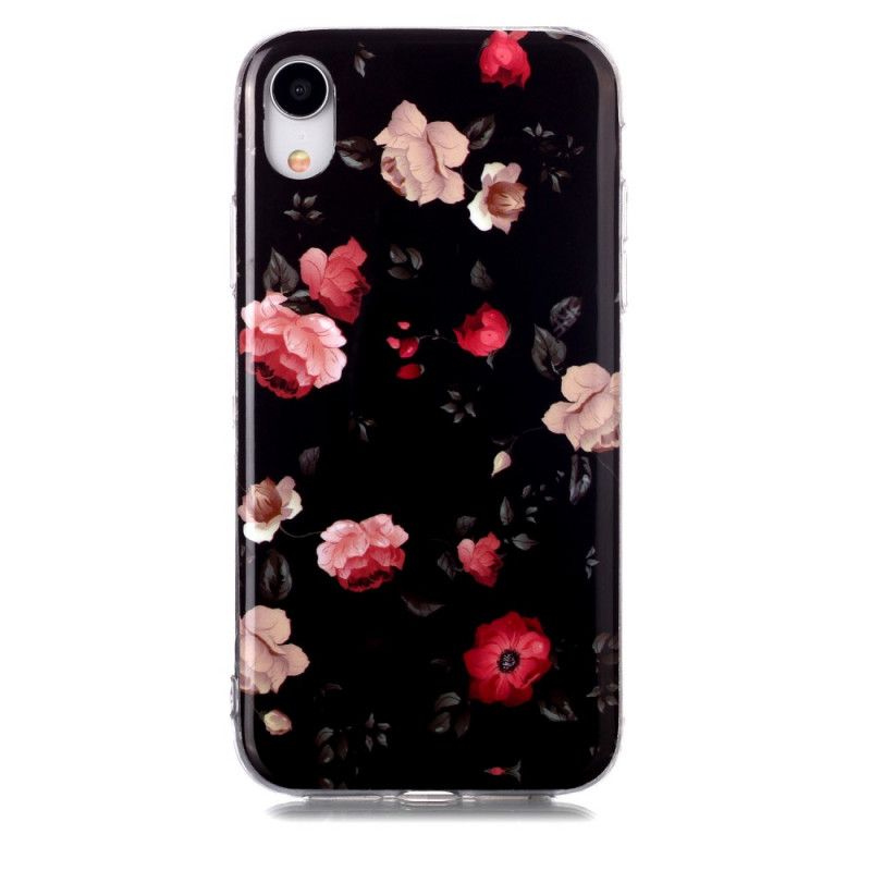 Deksel iPhone XR Svart Fluorescerende Blomsterserie