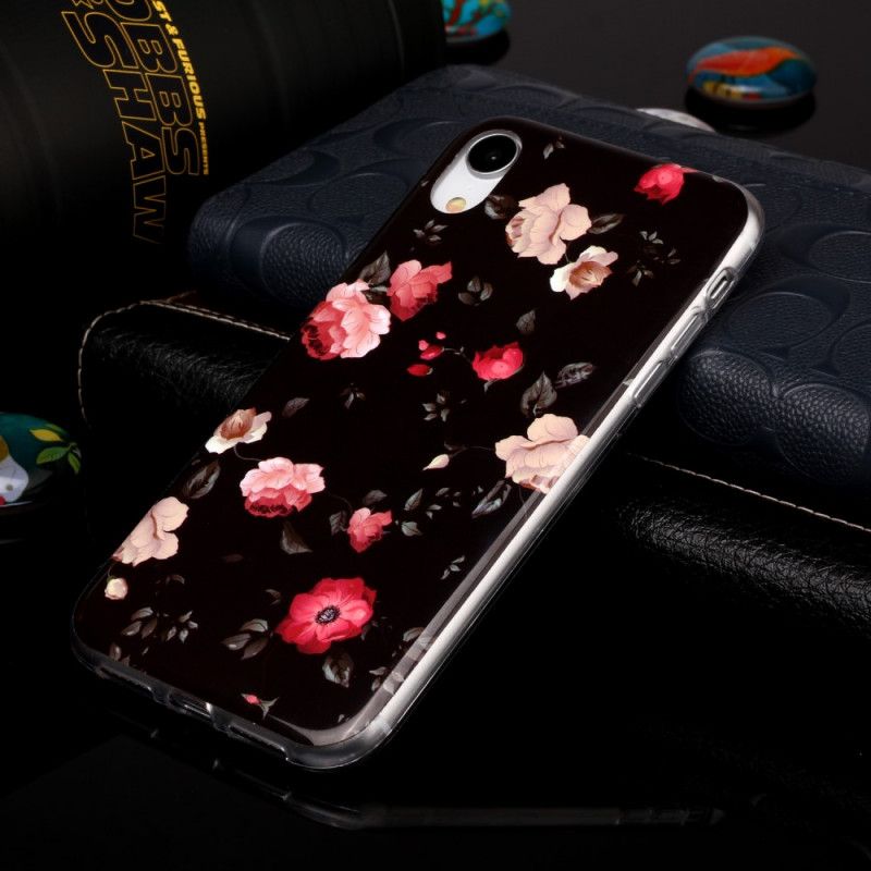 Deksel iPhone XR Svart Fluorescerende Blomsterserie