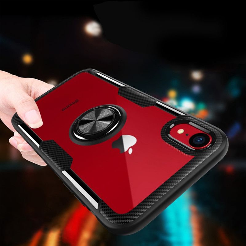 Deksel iPhone XR Svart Herdet Glass Med Ringstøtte Beskyttelse