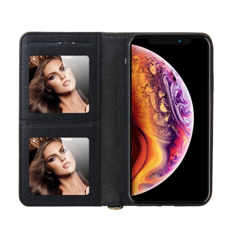 Folio Deksel for iPhone XR Svart Cmai2 Lær-Effekt Med Flere Kort