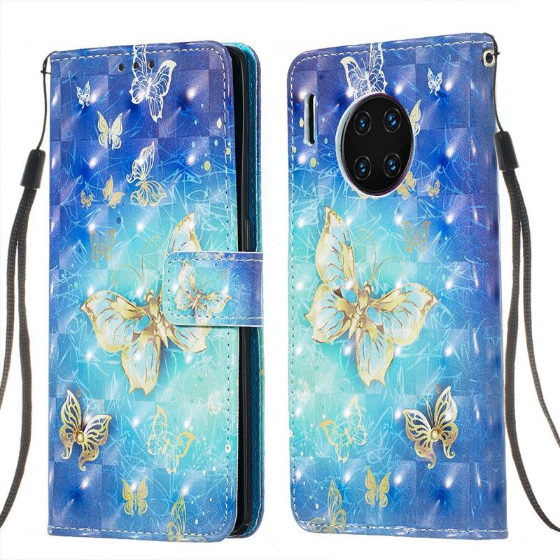 Folio Deksel for Huawei Mate 30 Pro Gyldne Sommerfugler