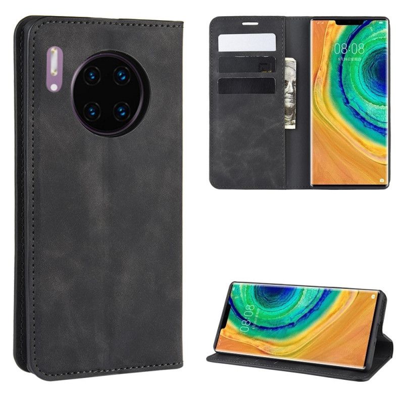 Folio Deksel Huawei Mate 30 Pro Svart Mobildeksel Myk Skinneffekt