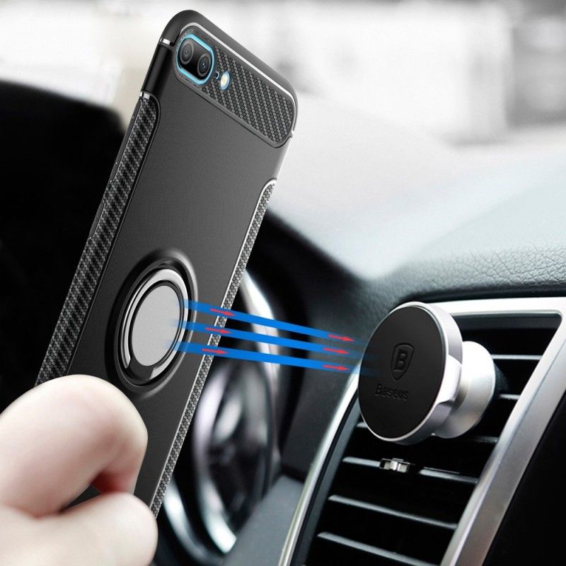 Deksel Honor 9 Lite Svart Karbonfiber Magnetisk Ring