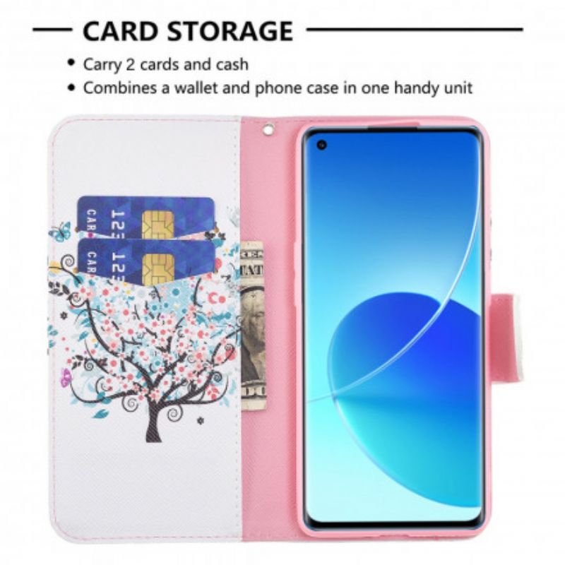 Folio Deksel Oppo Reno 6 Pro 5g Blomstret Tre