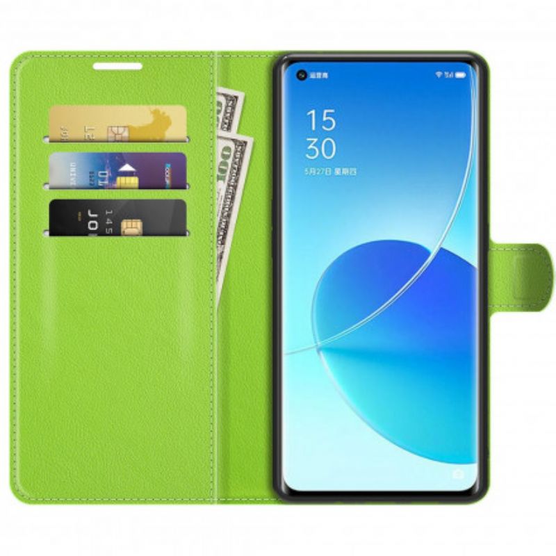 Folio Deksel Til Oppo Reno 6 Pro 5g Klassisk Litchi Imitert Skinn