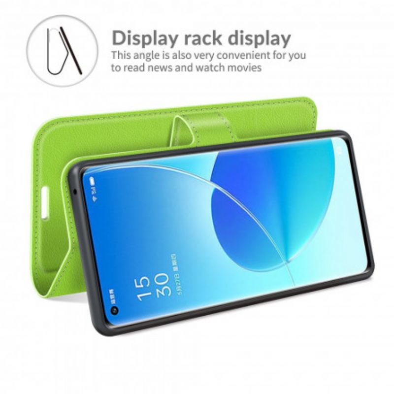 Folio Deksel Til Oppo Reno 6 Pro 5g Klassisk Litchi Imitert Skinn