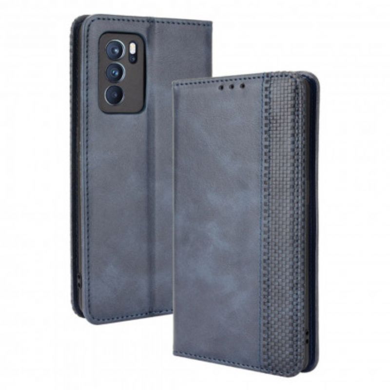 Folio Deksel Til Oppo Reno 6 Pro 5g Stilisert Vintage Skinneffekt