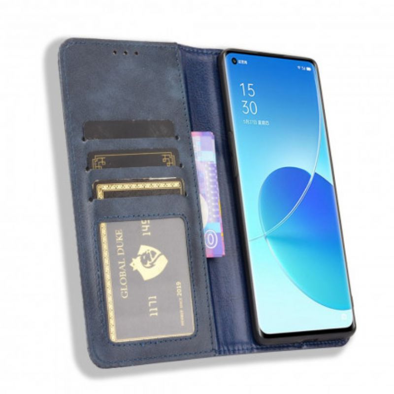 Folio Deksel Til Oppo Reno 6 Pro 5g Stilisert Vintage Skinneffekt