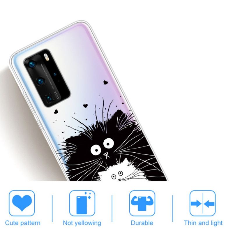 Deksel for Huawei P40 Pro Gjennomsiktige Overraskede Katter