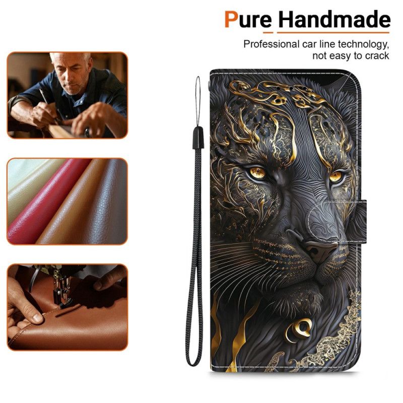 Folio Deksel Sony Xperia 10 Vii Svart Og Gullløve