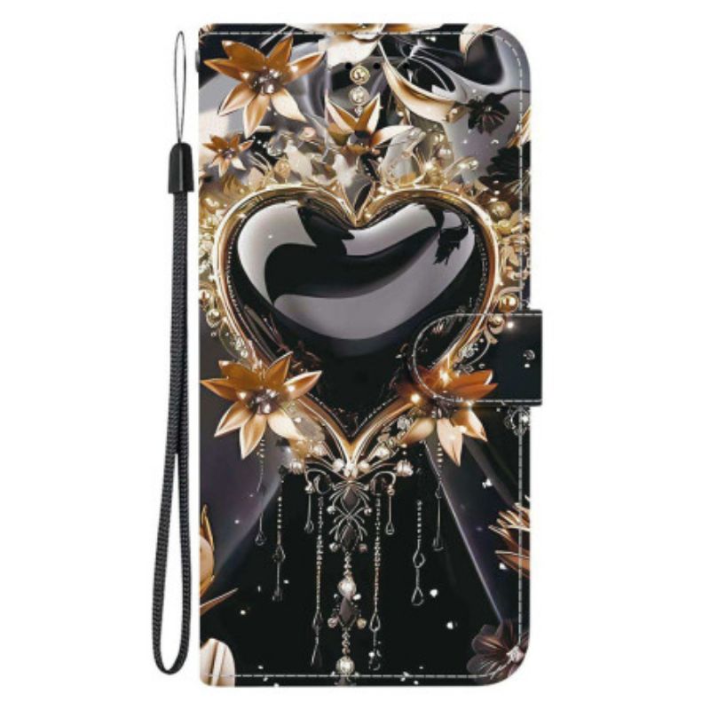 Folio Deksel Til Sony Xperia 10 Vii Svart Og Gullhjerte