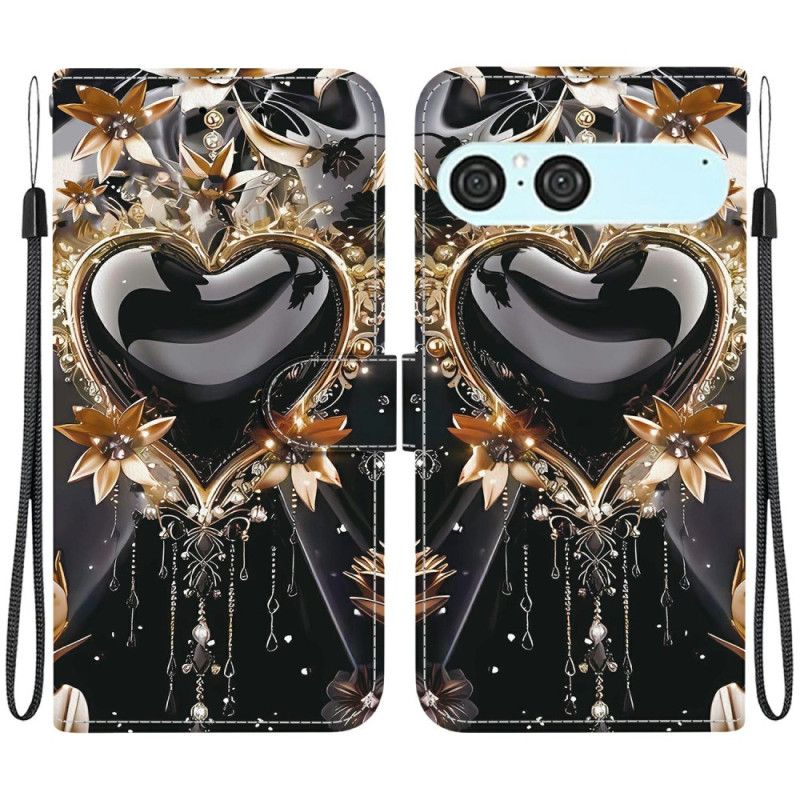 Folio Deksel Til Sony Xperia 10 Vii Svart Og Gullhjerte