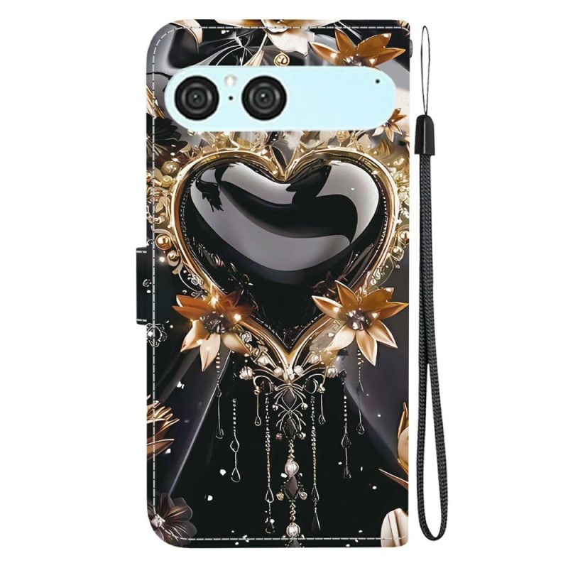 Folio Deksel Til Sony Xperia 10 Vii Svart Og Gullhjerte