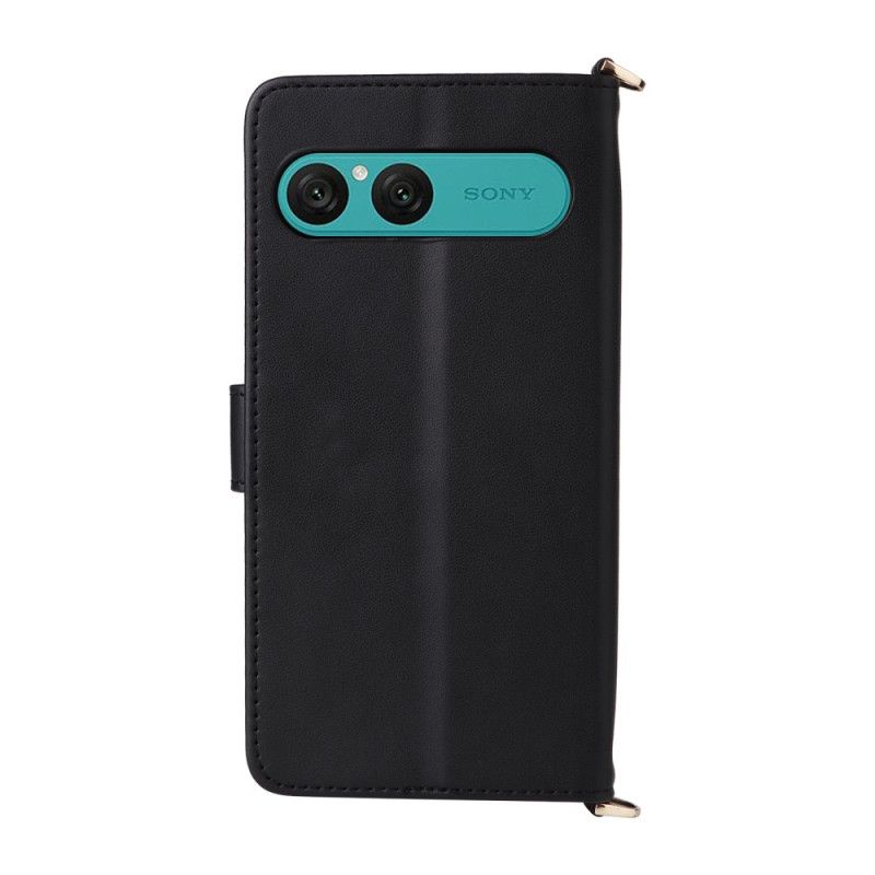 Lærdeksel Folio Deksel Sony Xperia 10 Vii Mobildeksel Vattert Med Stropp Og Håndleddsstropp