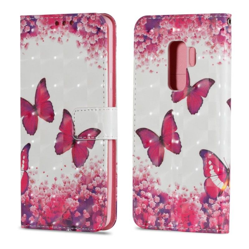 Folio Deksel for Samsung Galaxy S9 Plus 3D Røde Sommerfugler
