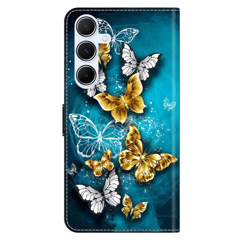 Folio Deksel Samsung Galaxy A17 4g / 5g Gullsommerfugler På Grønn Bakgrunn