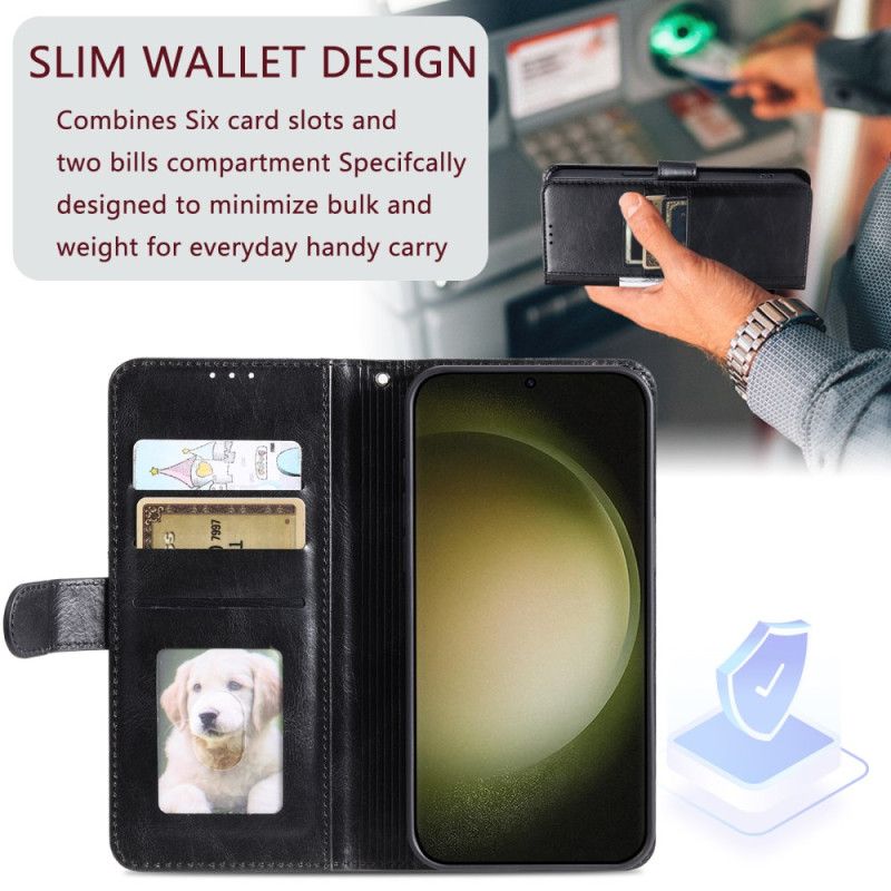 Lærdeksel Folio Deksel Samsung Galaxy A17 4g / 5g Mobildeksel 6 Kortspor Og Snor