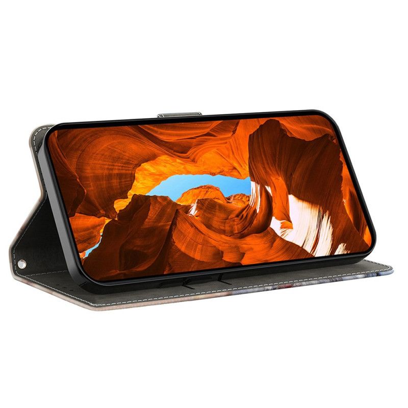 Lærdeksel Folio Deksel Samsung Galaxy A17 4g / 5g Mobildeksel Gullblomstermønster