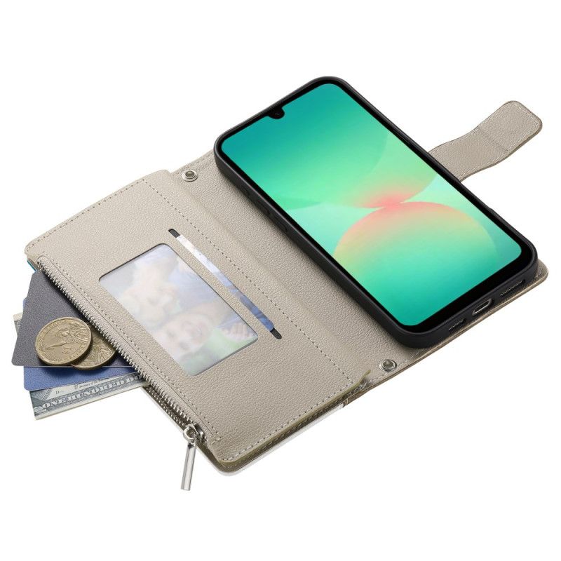 Lærdeksel Folio Deksel Samsung Galaxy A17 4g / 5g Mobildeksel Lommebok Med Glidelås Og Stropper