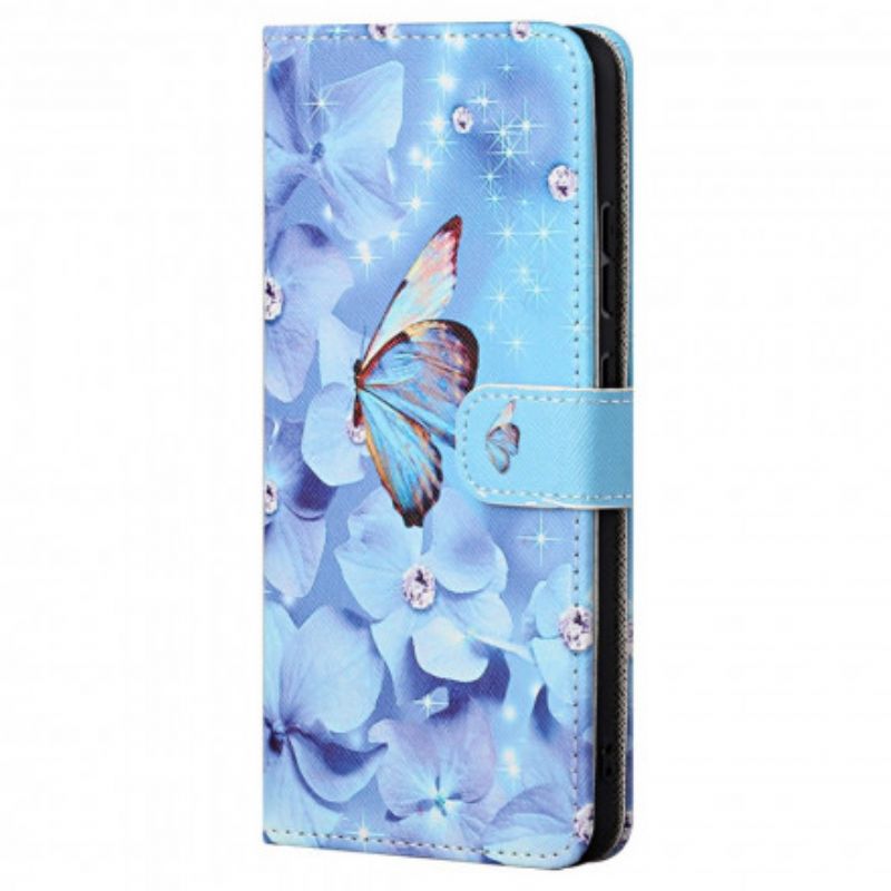 Folio Deksel Motorola Edge 20 Pro Diamond Strappy Butterflies