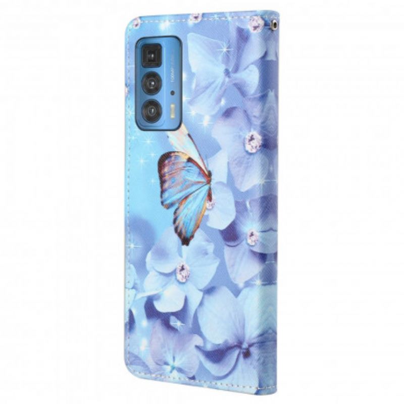 Folio Deksel Motorola Edge 20 Pro Diamond Strappy Butterflies