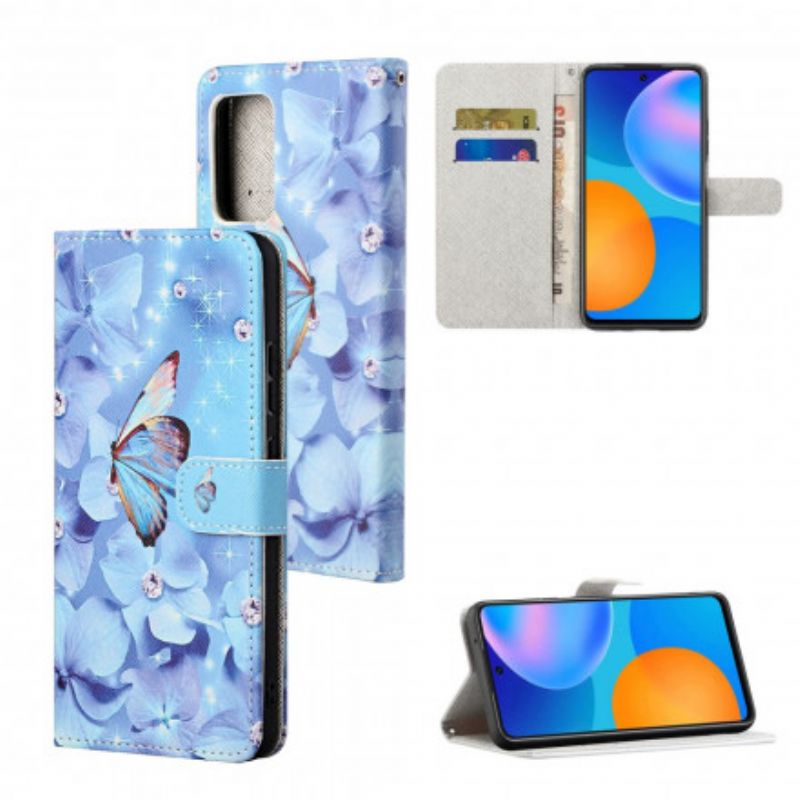 Folio Deksel Motorola Edge 20 Pro Diamond Strappy Butterflies