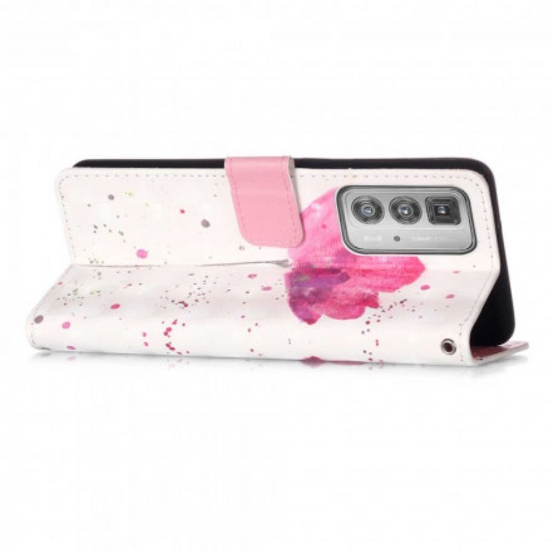 Lærdeksel Folio Deksel Motorola Edge 20 Pro Mobildeksel Poppy Akvarell
