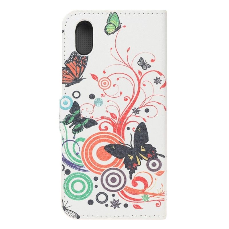 Folio Deksel Huawei Y5 2019 Svart Sommerfugler Og Blomster