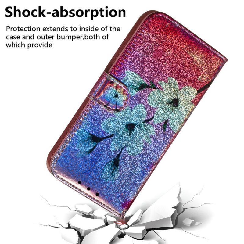 Lærdeksel Folio Deksel Huawei Y5 2019 Mobildeksel Glitter Blomster