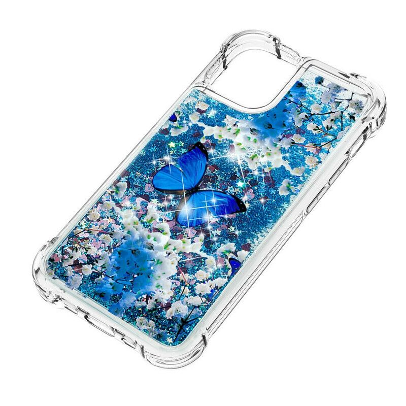 Deksel iPhone 13 Mini Blå Glittersommerfugler