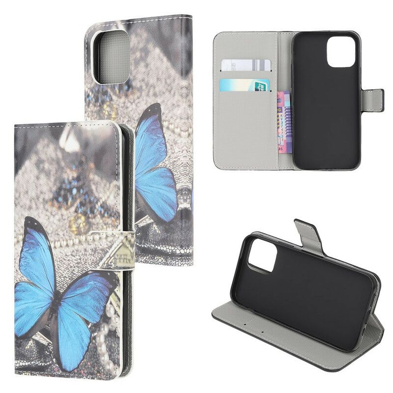 Folio Deksel iPhone 13 Mini Blå Sommerfugl