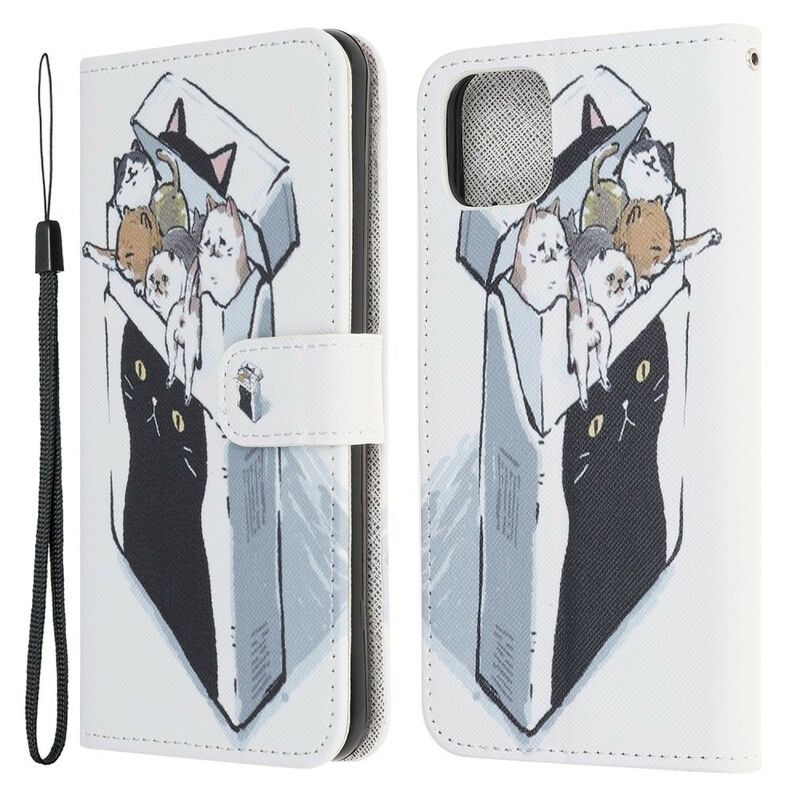 Lærdeksel Folio Deksel iPhone 13 Mini Levering Thong Cats