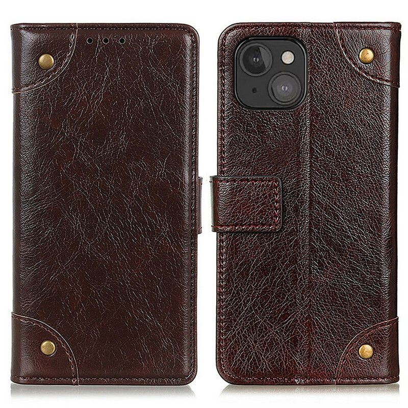 Lærdeksel Folio Deksel iPhone 13 Mini Mobildeksel Style Nappa Leather Vintage Nagler