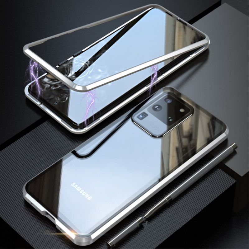Deksel for Samsung Galaxy S20 Ultra Svart Metallkanter Og Herdet Glass