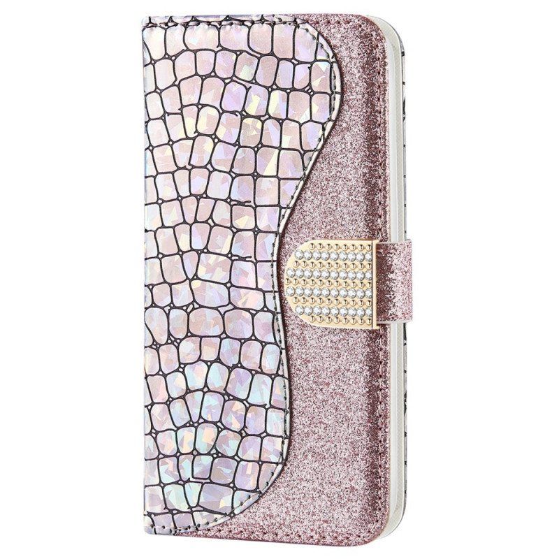 Folio Deksel Til Samsung Galaxy S22 5G Krokodille Diamanter