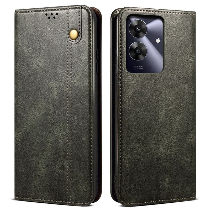 Folio Deksel Realme C61 Vokset Fuskeskinn Beskyttelse Deksel