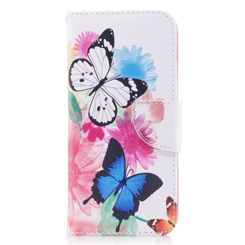 Folio Deksel for Samsung Galaxy A8 Lyseblå Malte Sommerfugler Og Blomster