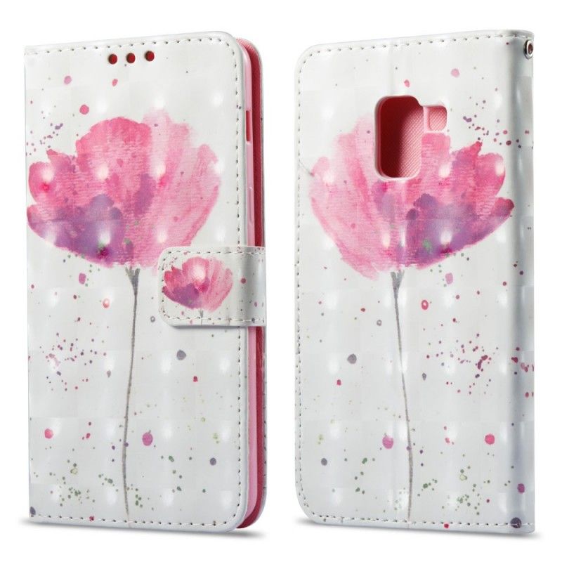 Folio Deksel Samsung Galaxy A8 3D Akvarellvalmue Anti-fall