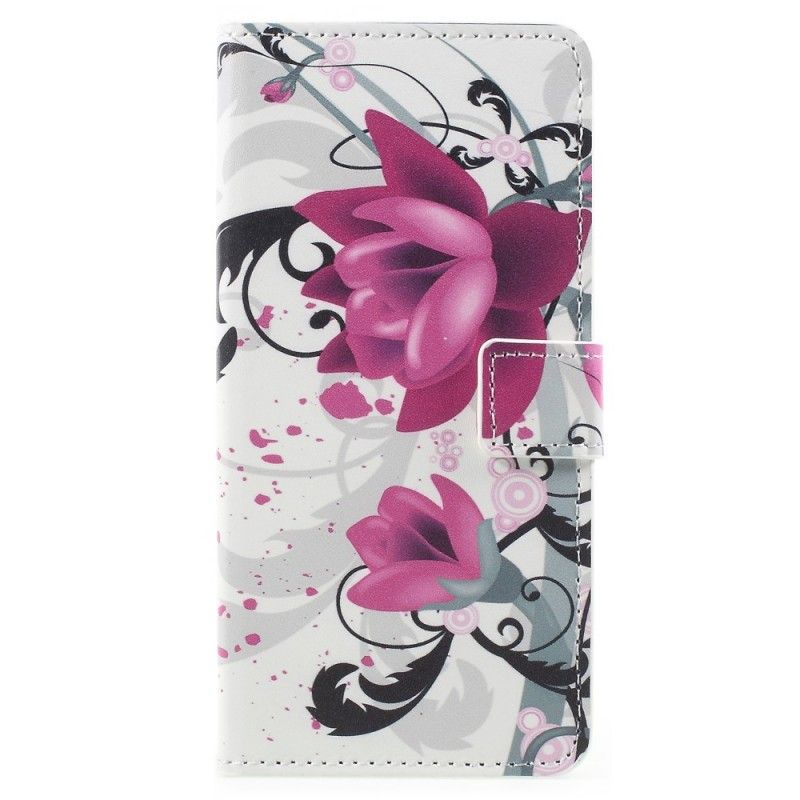 Folio Deksel Samsung Galaxy A8 Magenta Tropiske Blomster