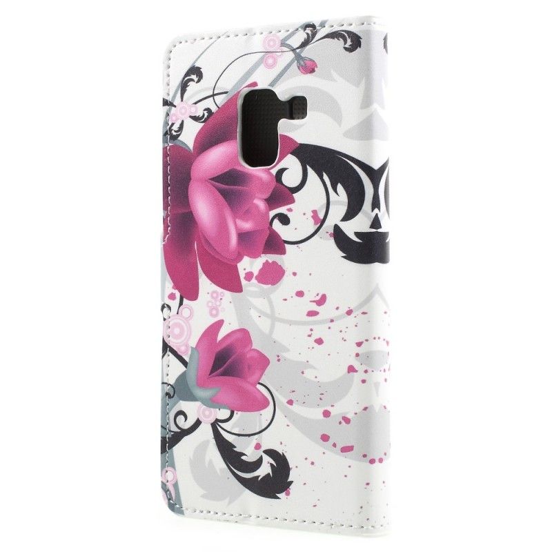 Folio Deksel Samsung Galaxy A8 Magenta Tropiske Blomster
